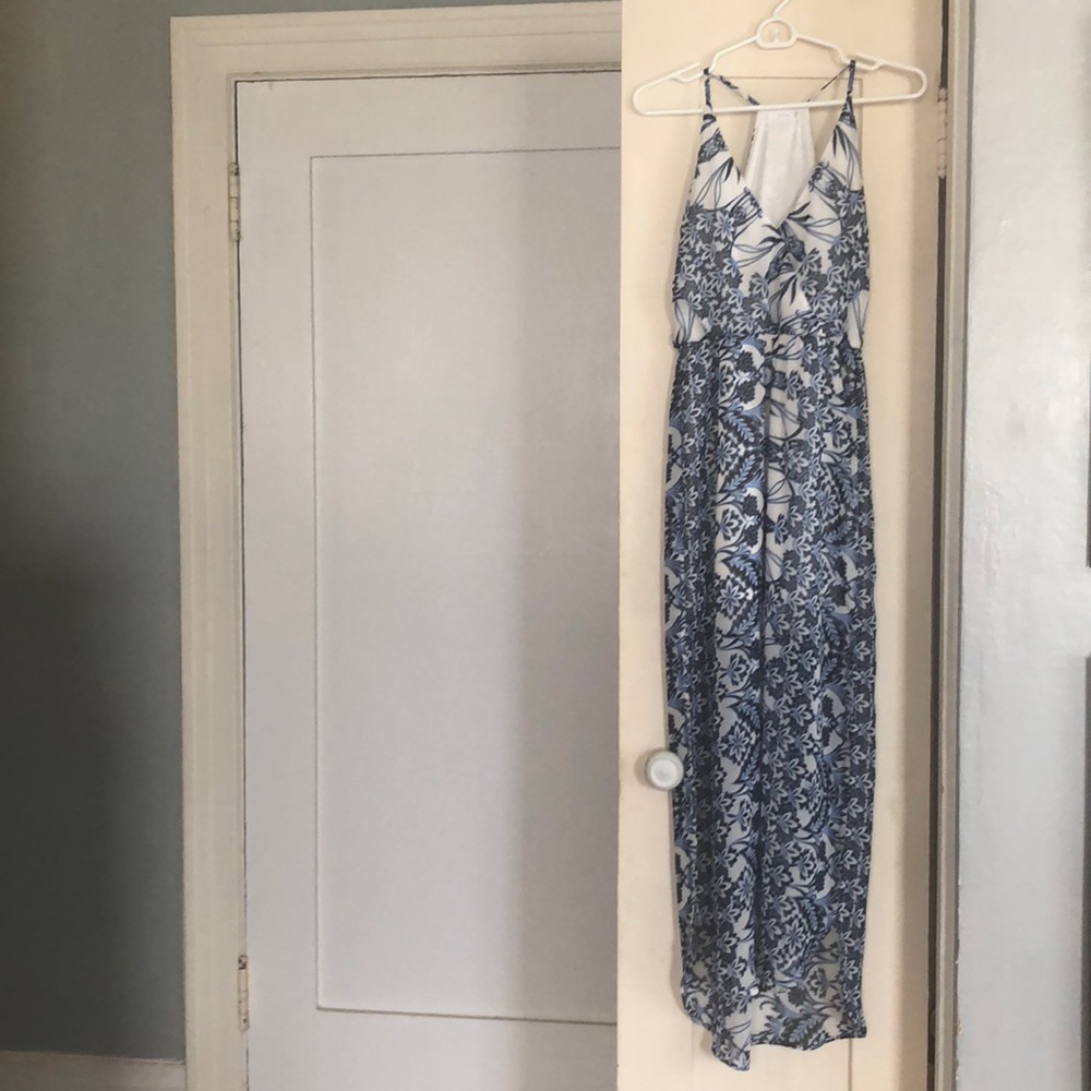 Blue and white floral maxi dress